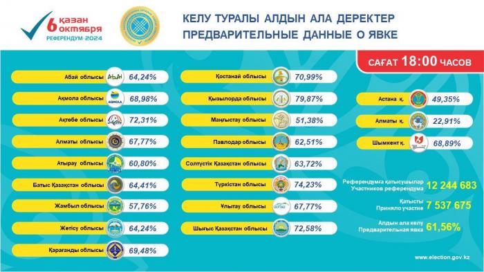 Более 61,5 % казахстанцев уже приняли участие в референдуме