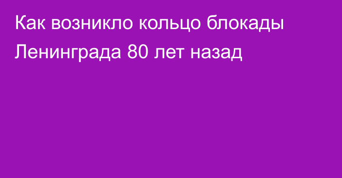 Как возникло кольцо блокады Ленинграда 80 лет назад