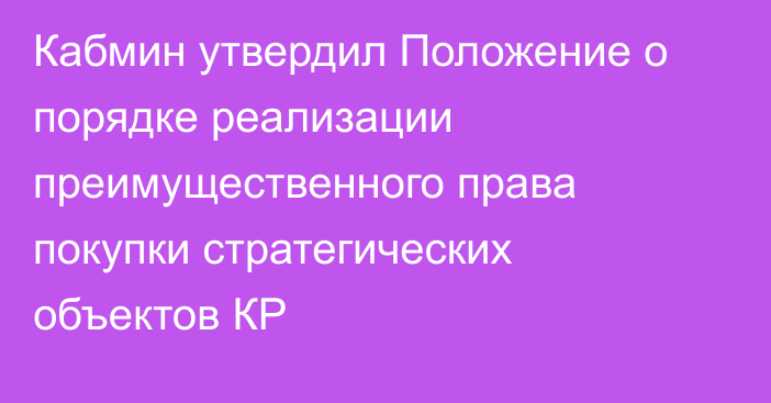 Кабмин утвердил Положение о порядке реализации преимущественного права покупки стратегических объектов КР