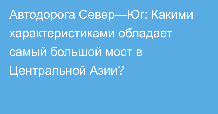 Автодорога Север—Юг: Какими характеристиками обладает самый большой мост в Центральной Азии?