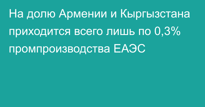 На долю Армении и Кыргызстана приходится всего лишь по 0,3% промпроизводства ЕАЭС