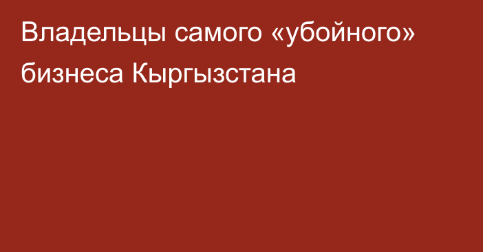 Владельцы самого «убойного» бизнеса Кыргызстана