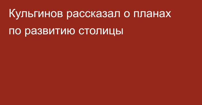 Кульгинов рассказал о планах по развитию столицы