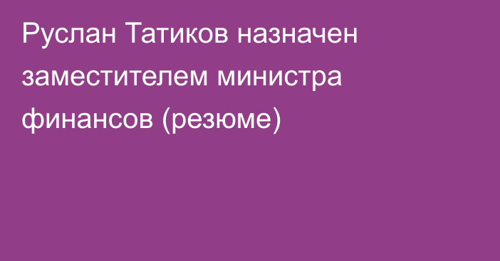 Руслан Татиков назначен заместителем министра финансов (резюме)