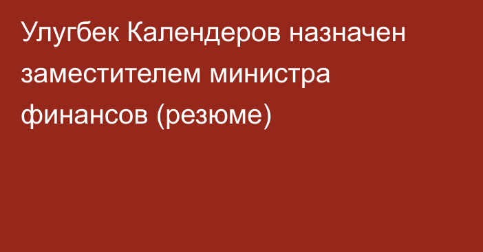 Улугбек Календеров назначен заместителем министра финансов (резюме)