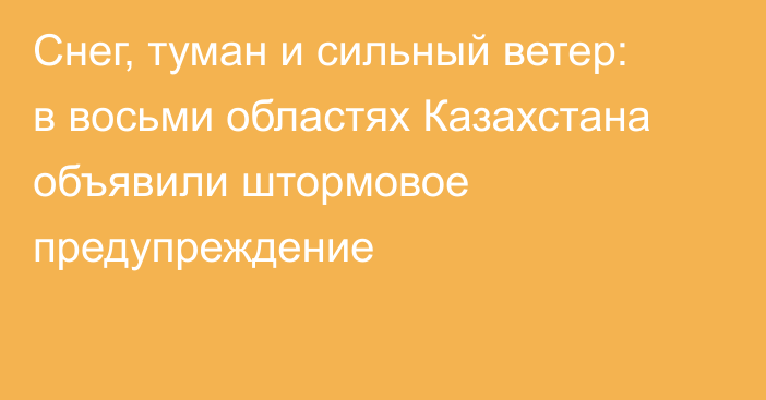 Снег, туман и сильный ветер: в восьми областях Казахстана объявили штормовое предупреждение