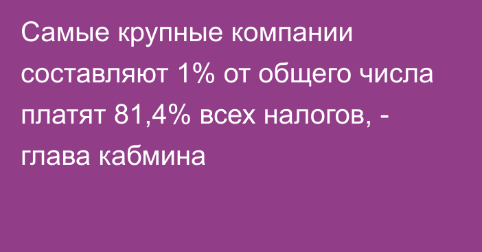 Самые крупные компании составляют 1% от общего числа платят 81,4% всех налогов, - глава кабмина