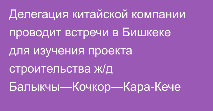 Делегация китайской компании проводит встречи в Бишкеке для изучения проекта строительства ж/д  Балыкчы—Кочкор—Кара-Кече