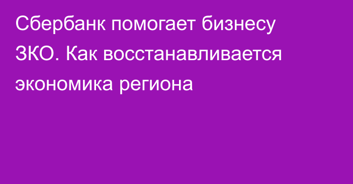 Сбербанк помогает бизнесу ЗКО. Как восстанавливается экономика региона