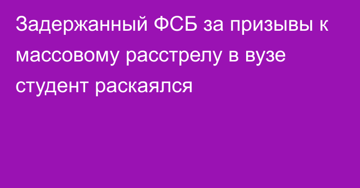 Задержанный ФСБ за призывы к массовому расстрелу в вузе студент раскаялся