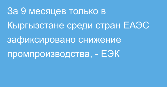 За 9 месяцев только в Кыргызстане среди стран ЕАЭС зафиксировано снижение промпроизводства, - ЕЭК