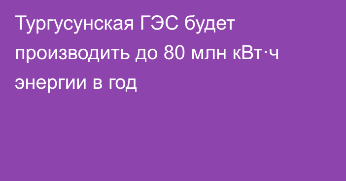 Тургусунская ГЭС будет производить до 80 млн кВт·ч энергии в год