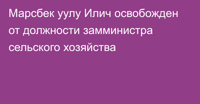 Марсбек уулу Илич освобожден от должности замминистра сельского хозяйства