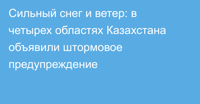 Сильный снег и ветер: в четырех областях Казахстана объявили штормовое предупреждение