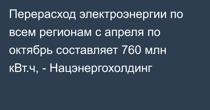 Перерасход электроэнергии по всем регионам с апреля по октябрь составляет 760 млн кВт.ч, - Нацэнергохолдинг