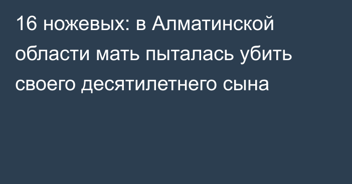 16 ножевых: в Алматинской области мать пыталась убить своего десятилетнего сына