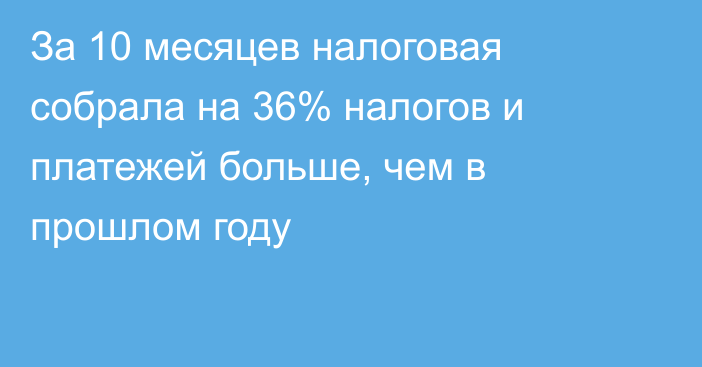 За 10 месяцев налоговая собрала на 36% налогов и платежей больше, чем в прошлом году