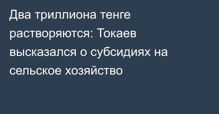 Два триллиона тенге растворяются: Токаев высказался о субсидиях на сельское хозяйство