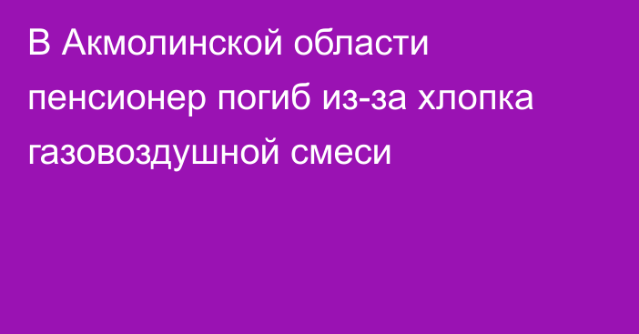 В Акмолинской области пенсионер погиб из-за хлопка газовоздушной смеси