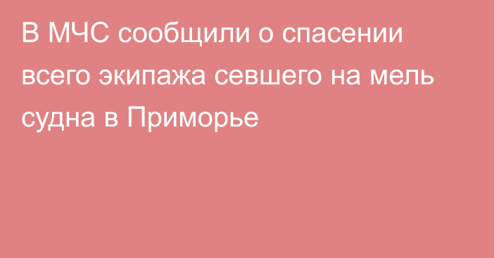 В МЧС сообщили о спасении всего экипажа севшего на мель судна в Приморье