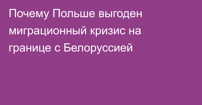 Почему Польше выгоден миграционный кризис на границе с Белоруссией