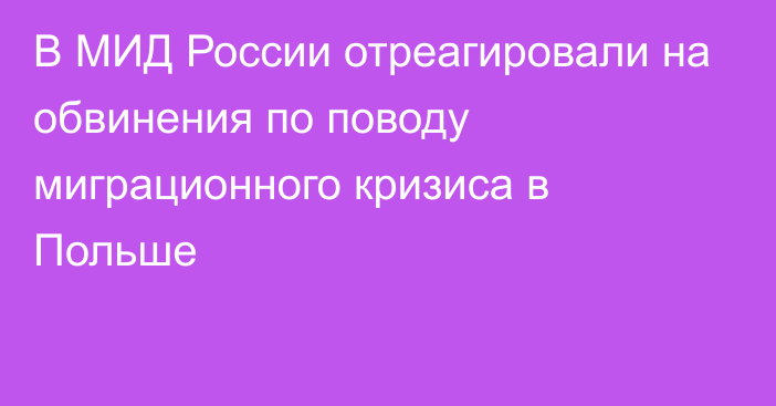 В МИД России отреагировали на обвинения по поводу миграционного кризиса в Польше