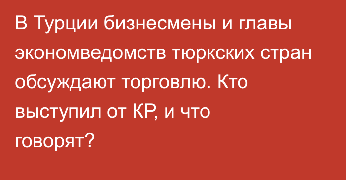 В Турции бизнесмены и главы экономведомств тюркских стран обсуждают торговлю. Кто выступил от КР, и что говорят?