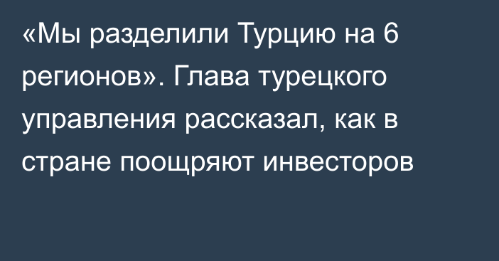 «Мы разделили Турцию на 6 регионов». Глава турецкого управления рассказал, как в стране поощряют инвесторов