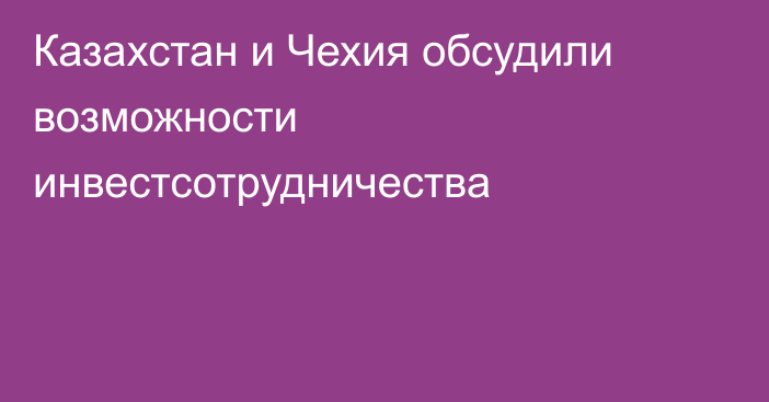 Казахстан и Чехия обсудили возможности инвестсотрудничества