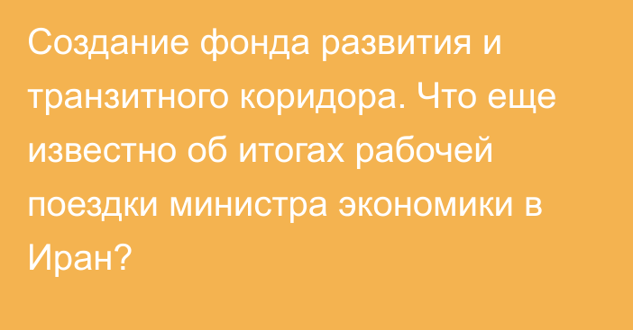 Создание фонда развития и транзитного коридора. Что еще известно об итогах рабочей поездки министра экономики в Иран?