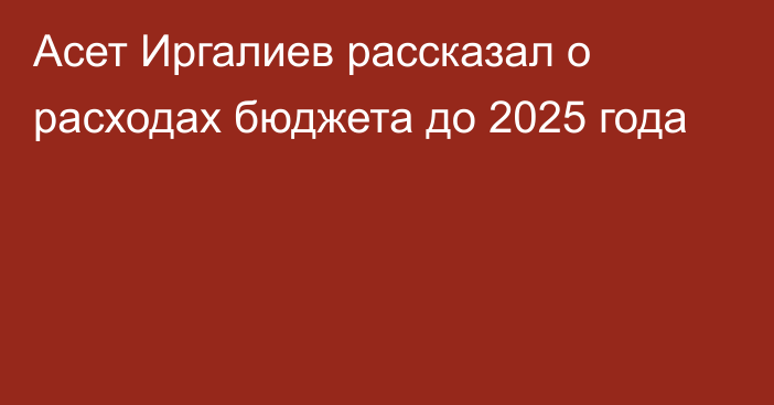 Асет Иргалиев рассказал о расходах бюджета до 2025 года