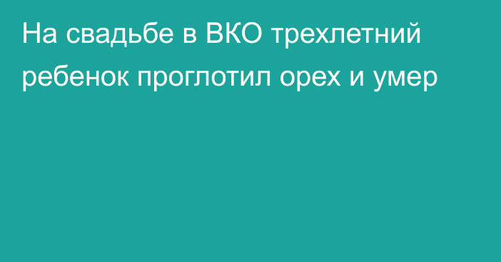 На свадьбе в ВКО трехлетний ребенок проглотил орех и умер