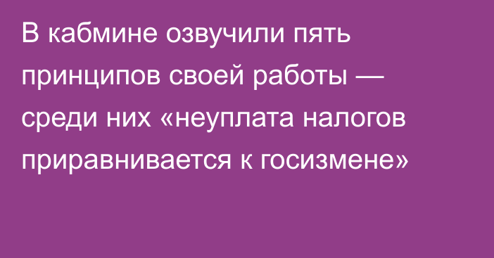 В кабмине озвучили пять принципов своей работы — среди них «неуплата налогов приравнивается к госизмене»