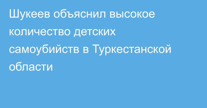 Шукеев объяснил высокое количество детских самоубийств в Туркестанской области