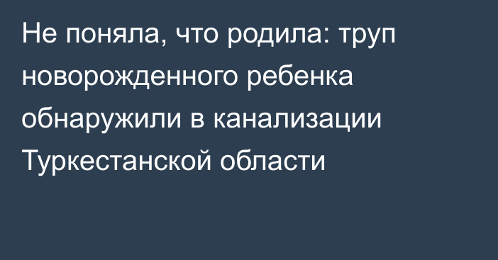 Не поняла, что родила: труп новорожденного ребенка обнаружили в канализации Туркестанской области