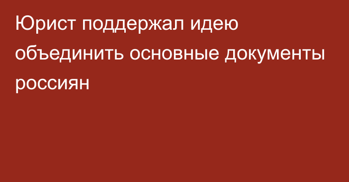 Юрист поддержал идею объединить основные документы россиян