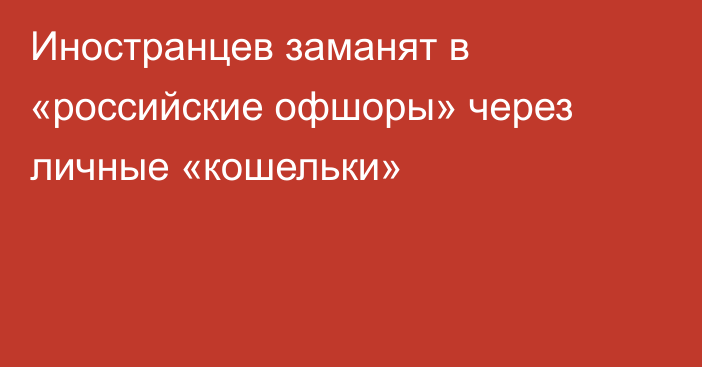 Иностранцев заманят в «российские офшоры» через личные «кошельки»