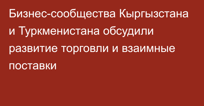 Бизнес-сообщества Кыргызстана и Туркменистана обсудили развитие торговли и взаимные поставки