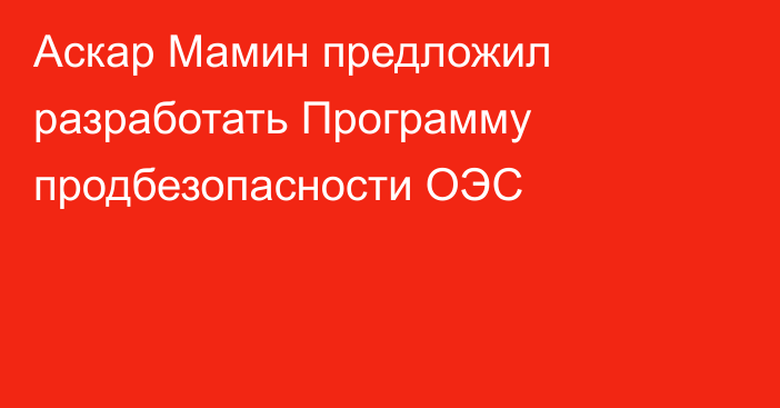 Аскар Мамин предложил разработать Программу продбезопасности ОЭС