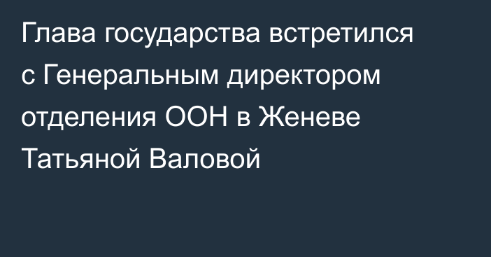 Глава государства встретился с Генеральным директором отделения ООН в Женеве Татьяной Валовой