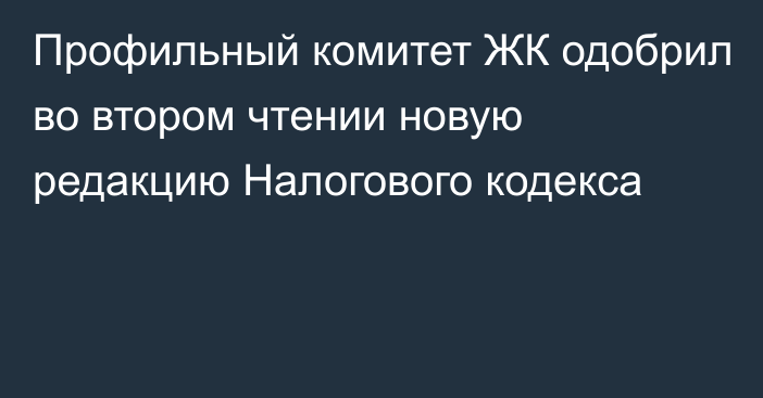 Профильный комитет ЖК одобрил во втором чтении новую редакцию Налогового кодекса