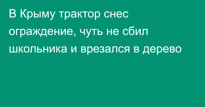 В Крыму трактор снес ограждение, чуть не сбил школьника и врезался в дерево