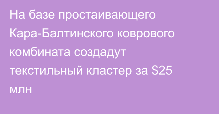 На базе простаивающего Кара-Балтинского коврового комбината создадут текстильный кластер за $25 млн