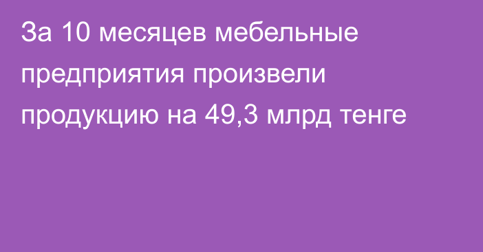 За 10 месяцев мебельные предприятия произвели продукцию на 49,3 млрд тенге