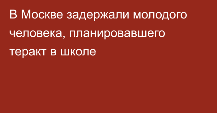 В Москве задержали молодого человека, планировавшего теракт в школе