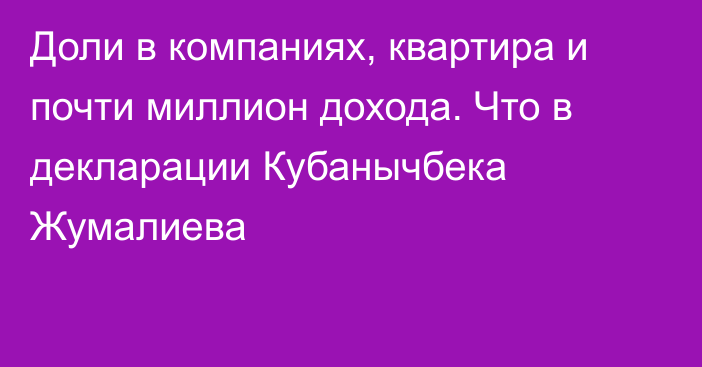 Доли в компаниях, квартира и почти миллион дохода. Что в декларации Кубанычбека Жумалиева