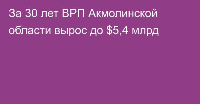 За 30 лет ВРП Акмолинской области вырос до $5,4 млрд