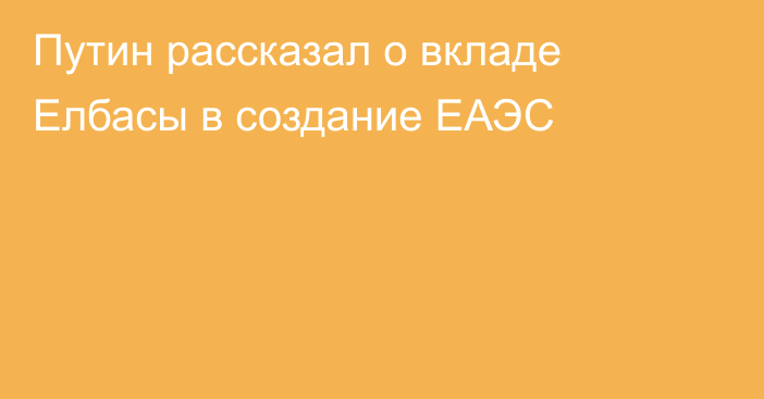 Путин рассказал о вкладе Елбасы в создание ЕАЭС