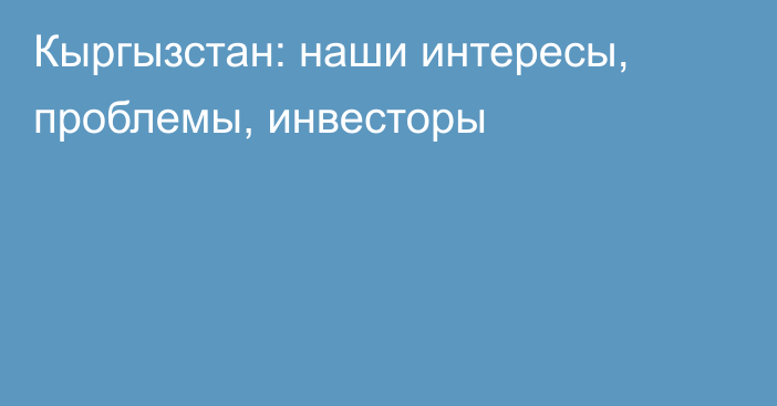 Кыргызстан: наши интересы, проблемы, инвесторы