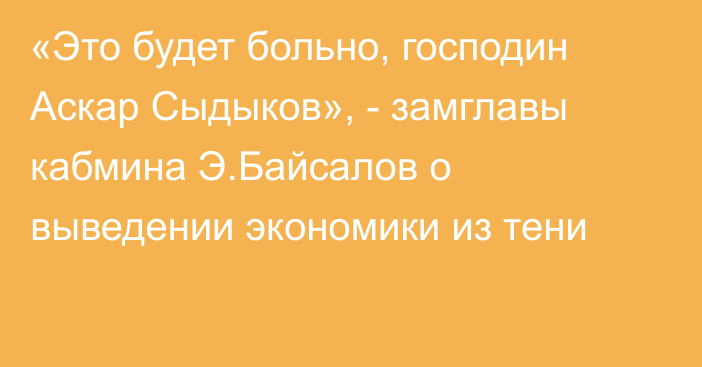 «Это будет больно, господин Аскар Сыдыков», - замглавы кабмина Э.Байсалов о выведении экономики из тени